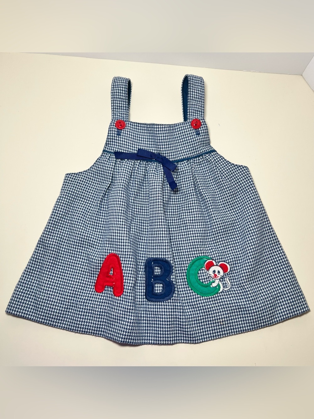 Vintage Carters 80s Abc Overall Gingham Dress  School Baby Made In Usa Paper Tag